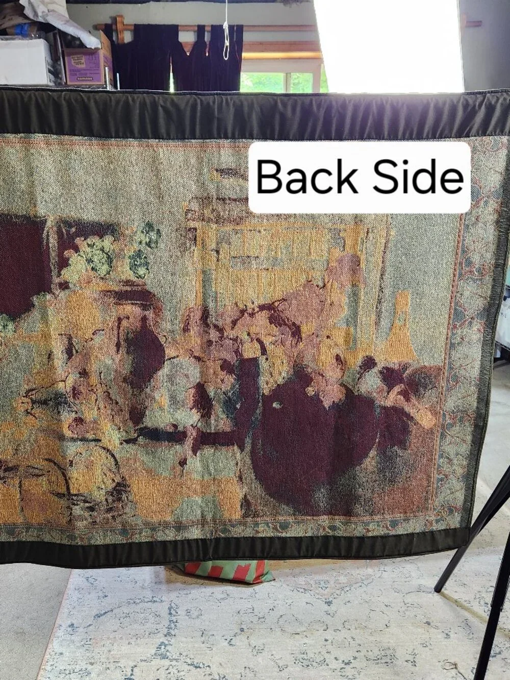 VTG Woven Tapestry Wall Hanging Wine Cellar Scene 42x52 Riddle & Cockrell